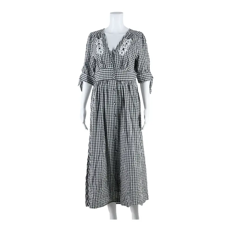 Monsoon Womens Tea Dress Black Gingham Short Sleeve Long Uk 12 1
