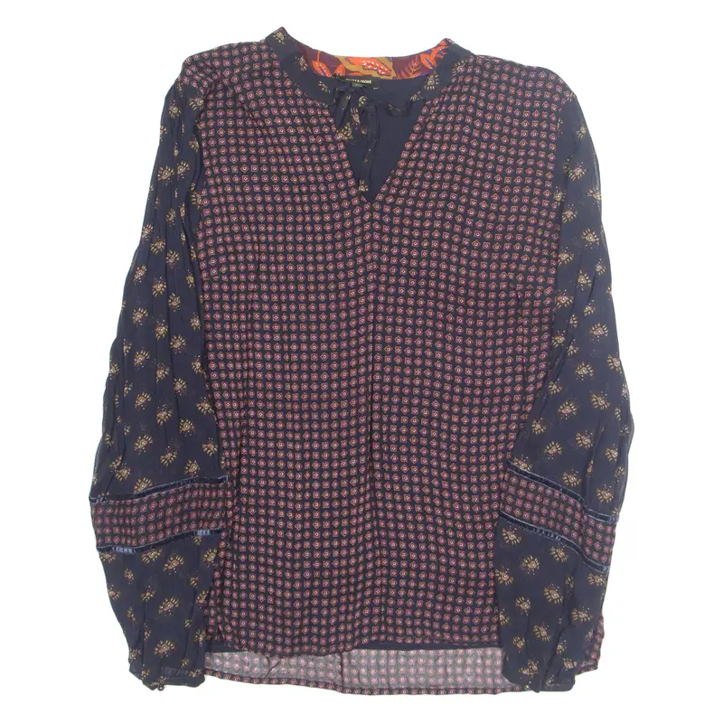 More&More Womens Printed Blouse Blue Long Sleeve Crazy Pattern M 1