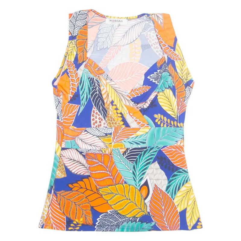 Morgan Womens Printed Top Orange V-Neck Sleeveless Floral S 1