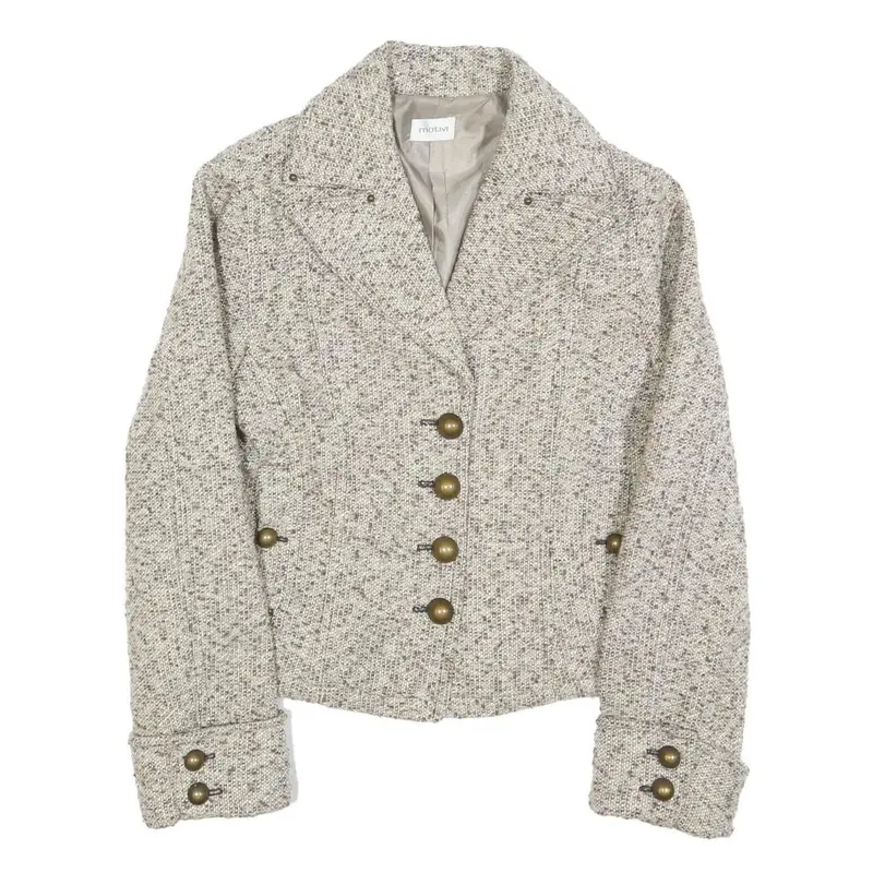 Motivi Womens Beige Tweed Button Jacket S Woven Classic Stylish 1