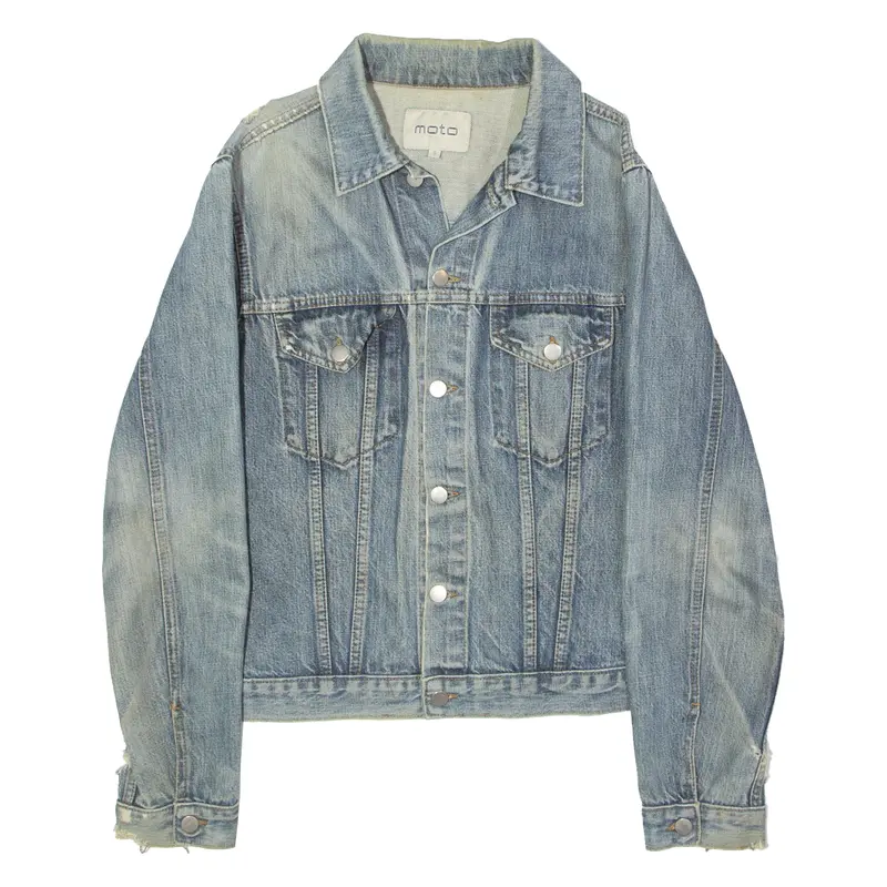 Moto Distressed Mens Denim Jacket Blue S 1