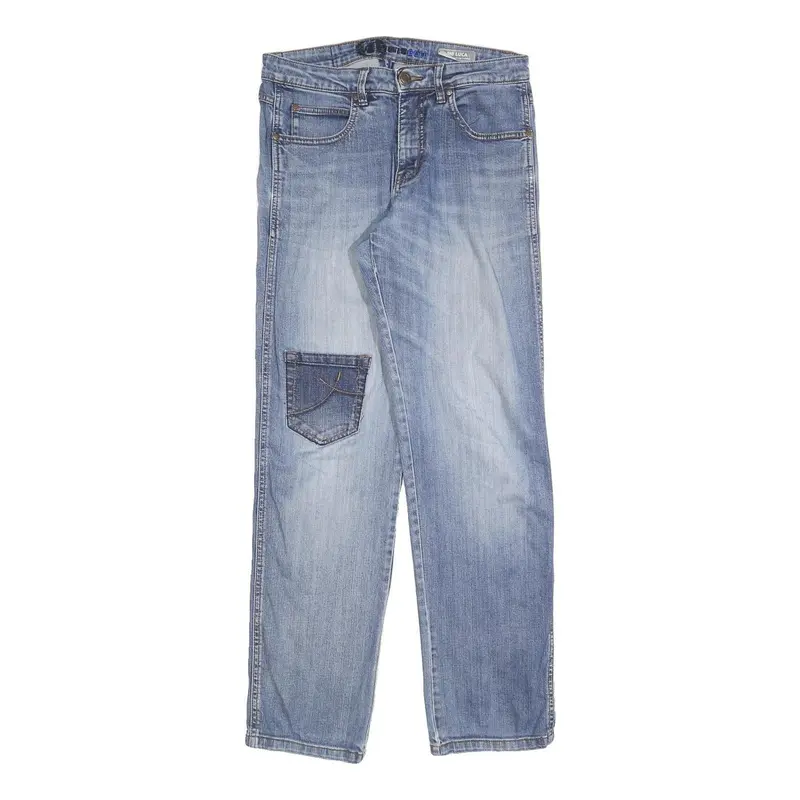 Multi Blu Mens Regular Fit Blue Denim Jeans W32 L32 Classic Cotton Blend Zip 1