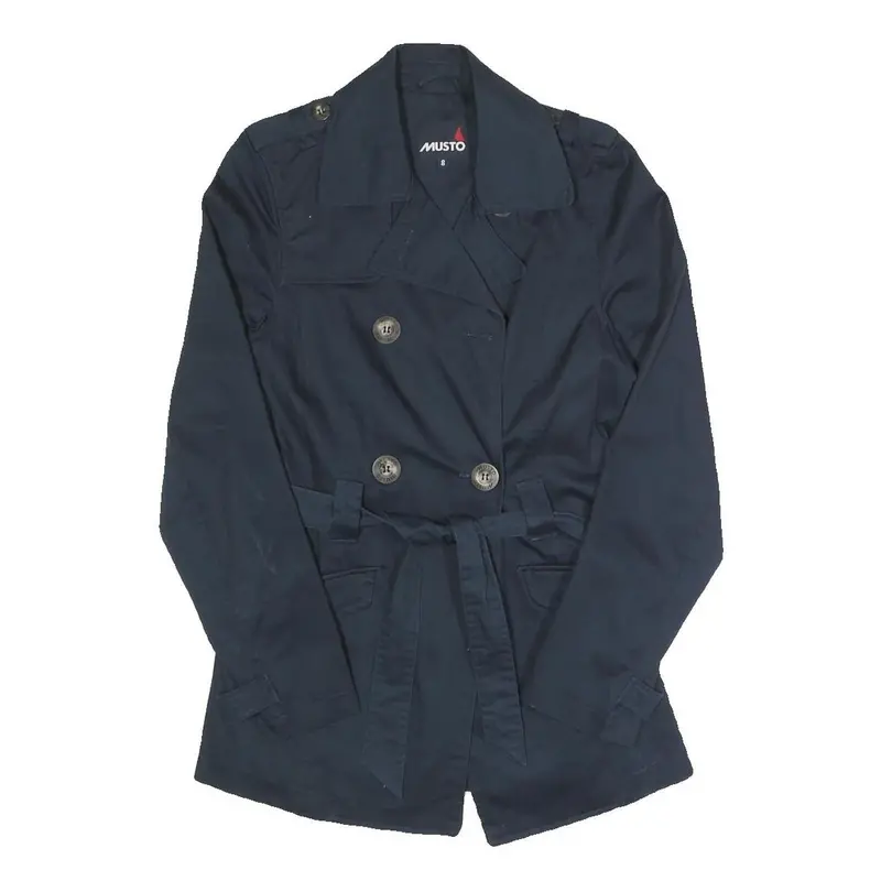 Musto Womens Navy Blue Double Breasted Cotton Jacket S Woven Button Closure 1