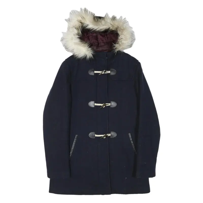 Musto Womens Navy Blue Wool Blend Duffle Jacket S Hooded Button Closure 1