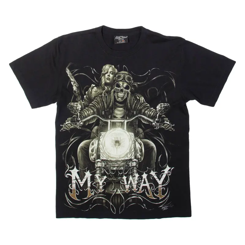 My Way Skull Mens Biker T-Shirt Black M 1