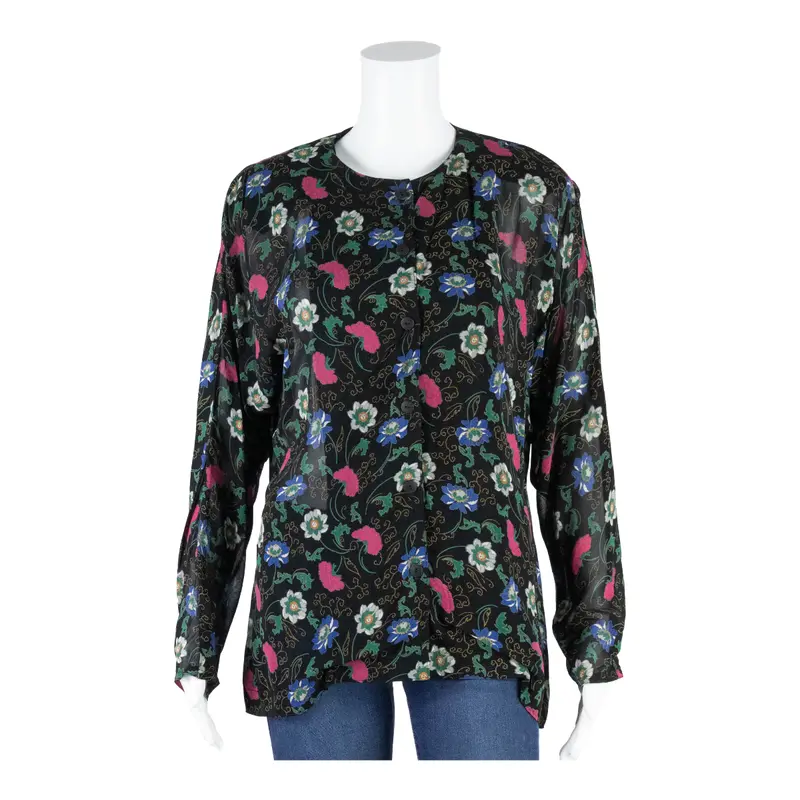 Mzio Womens Printed Blouse Black Long Sleeve Floral L 1