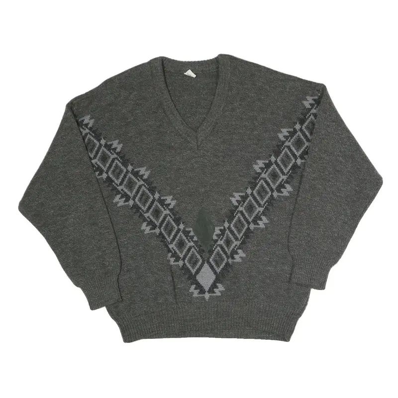 N/A Mens Grey V Patterned V-Neck Basic Knit Jumper Xl Cotton Blend Classic 1