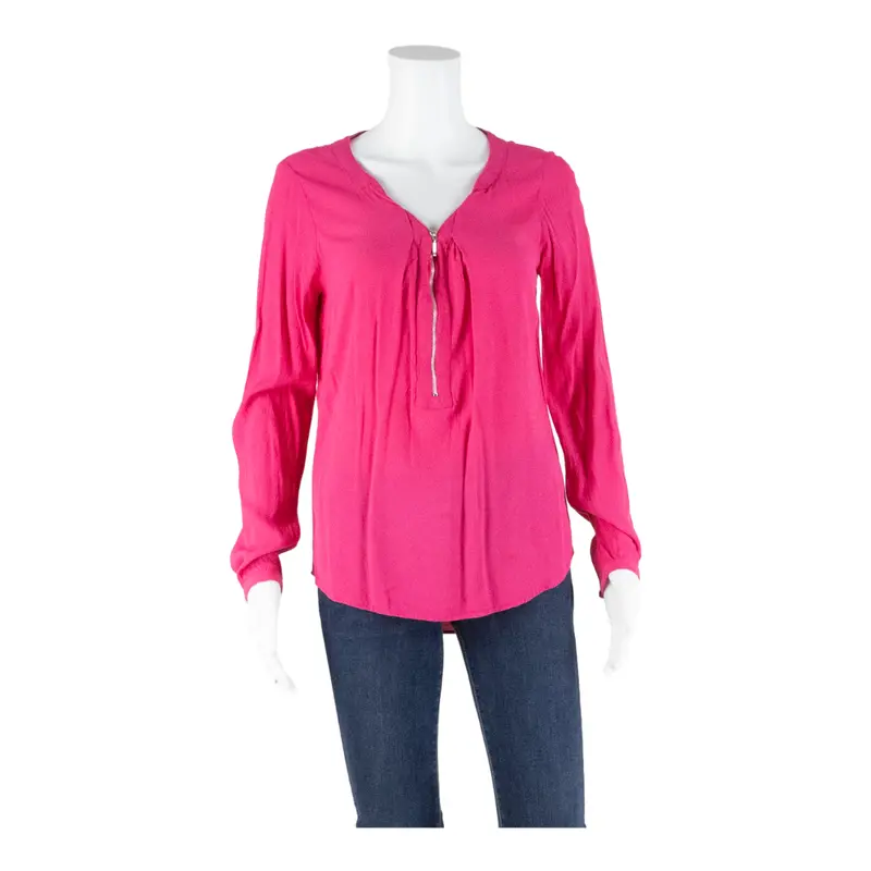 Naf Naf Womens Top Pink 1/2 Zip Long Sleeve M 1