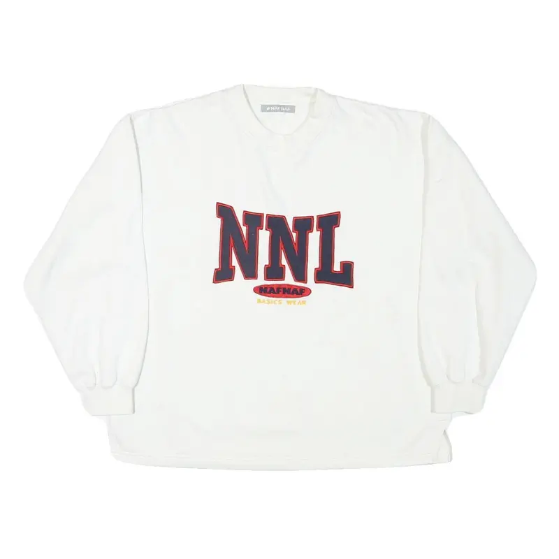 Nafnaf Mens White Pullover Crew Neck Sweatshirt L Nnl Printed Cotton Blend 1