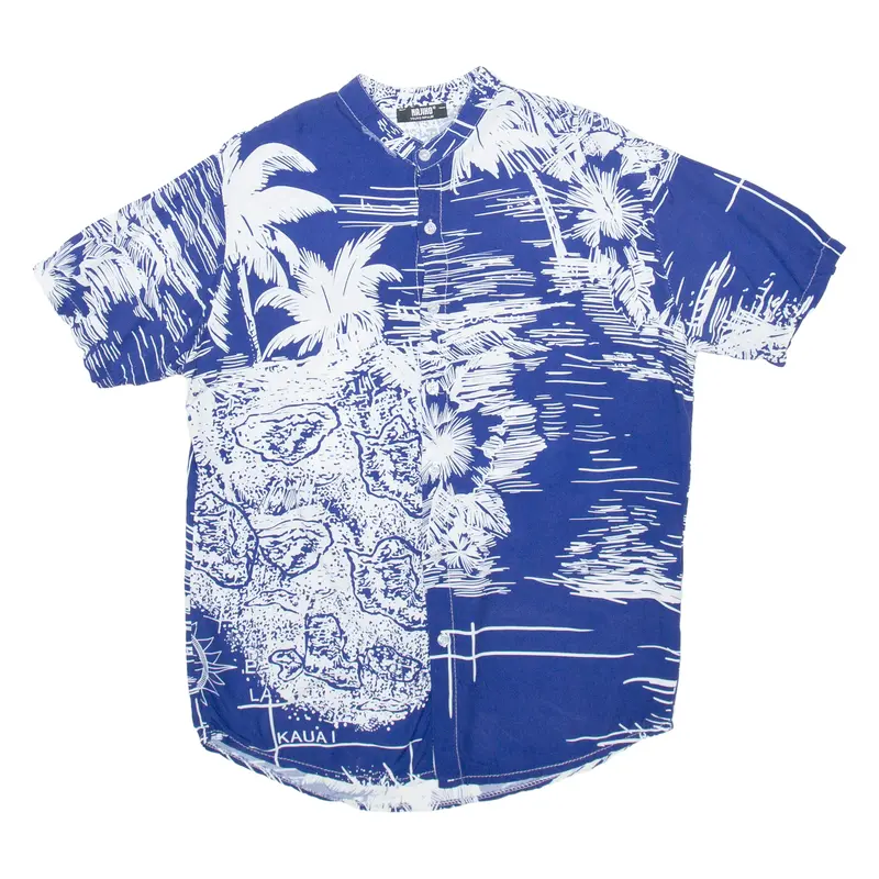 Najiko Mens Hawaiian Shirt Blue Viscose Floral M 1