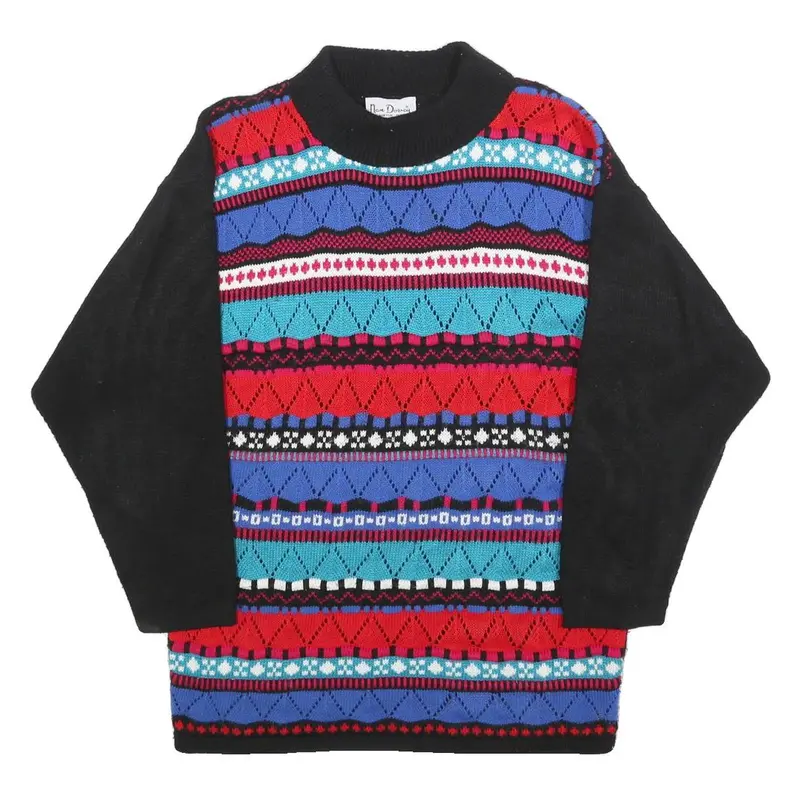 Nan Dovey Womens Black And Red Patterned Jumper Round Neck Chunky Knit M Acrylic 1
