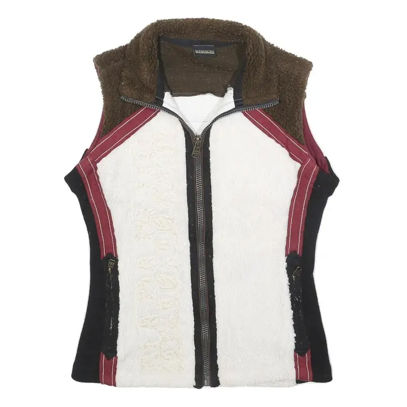 Napapijri Girls White Brown Burgundy Zip Jacket Xl Polyester Blend Sherpa 1