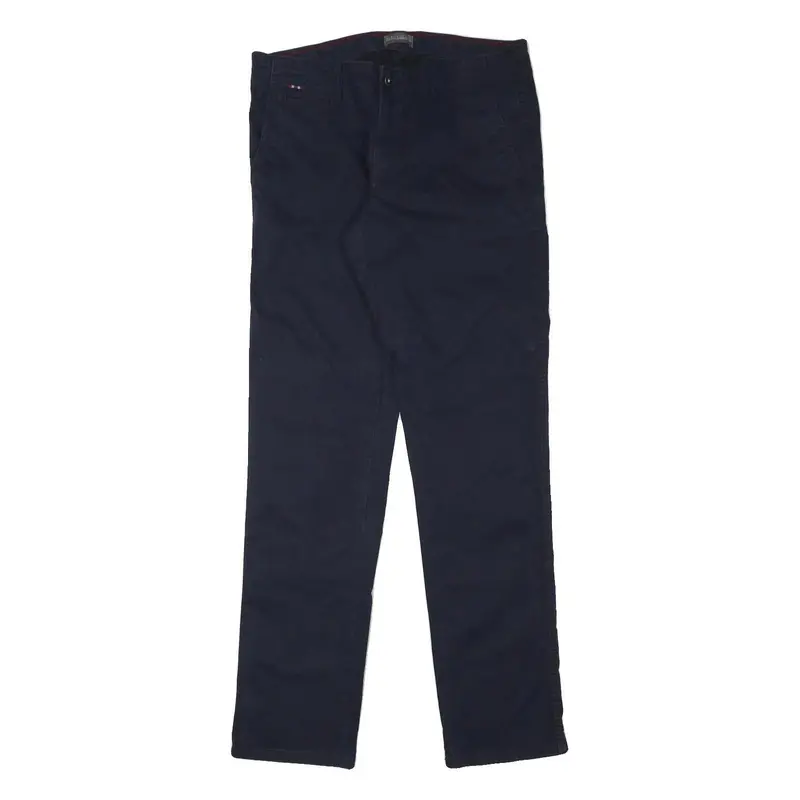 Napapijri Mens Cotton Blend Slim Navy Blue Trousers W35 L34 Zip Closure Casual 1