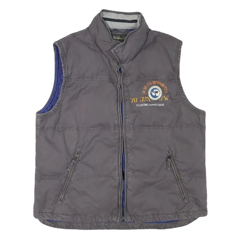 Napapijri Mens Grey Cotton Blend Quilted Vest L Zip Casual Outdoor Jacket 1