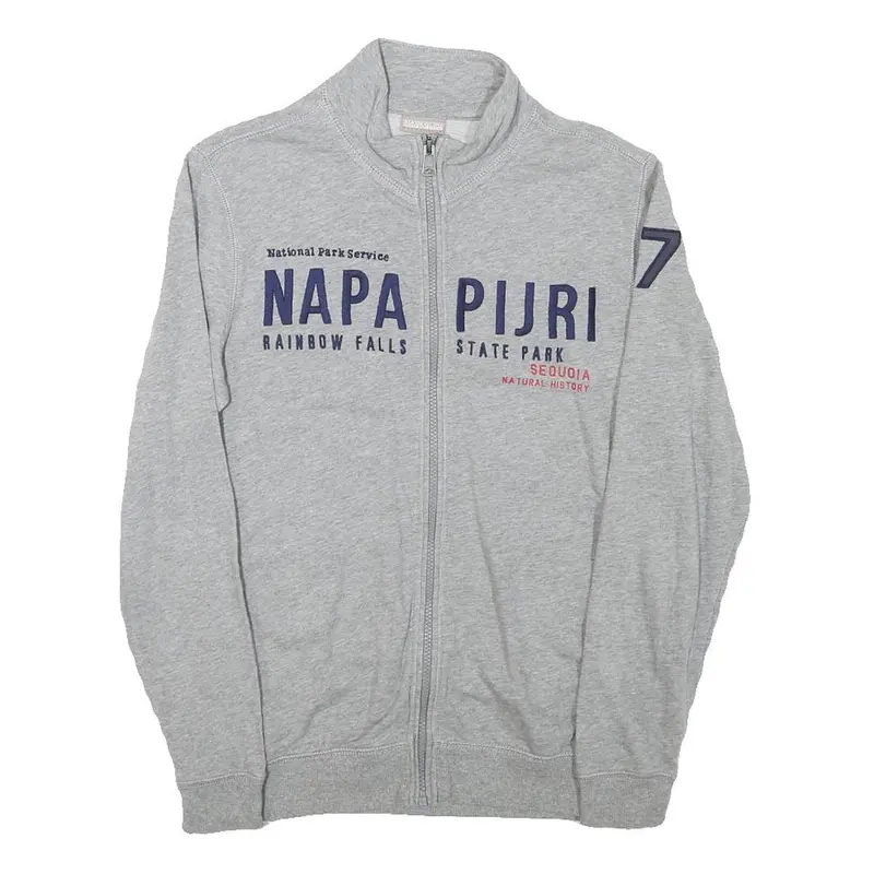Napapijri Mens Grey Zip Jacket Xxs Cotton Blend Casual Logo National Parks 1