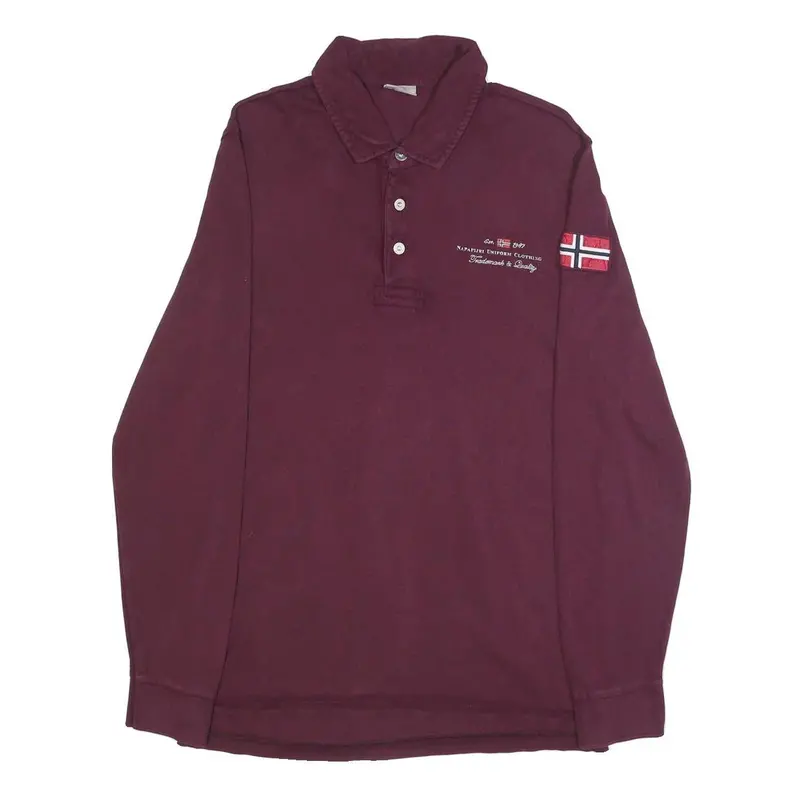 Napapijri Mens Maroon Long Sleeve Logo Embroidered Polo Shirt M Cotton Blend 1