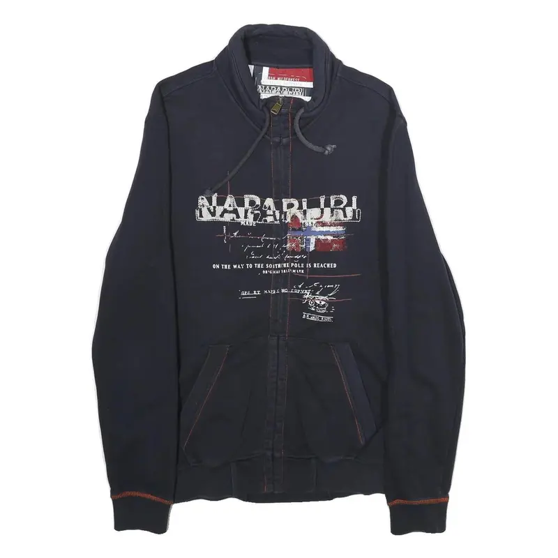 Napapijri Mens Navy Blue Jacket L Cotton Zip Up Casual Printed Logo 1