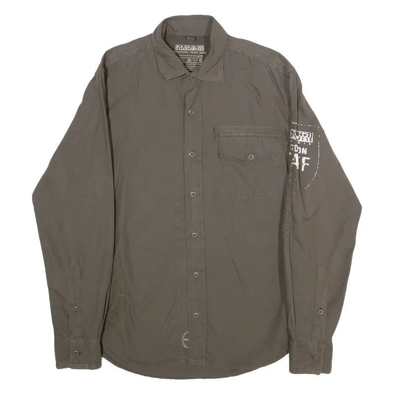 Napapijri Mens Plain Shirt Grey Long Sleeve M 1