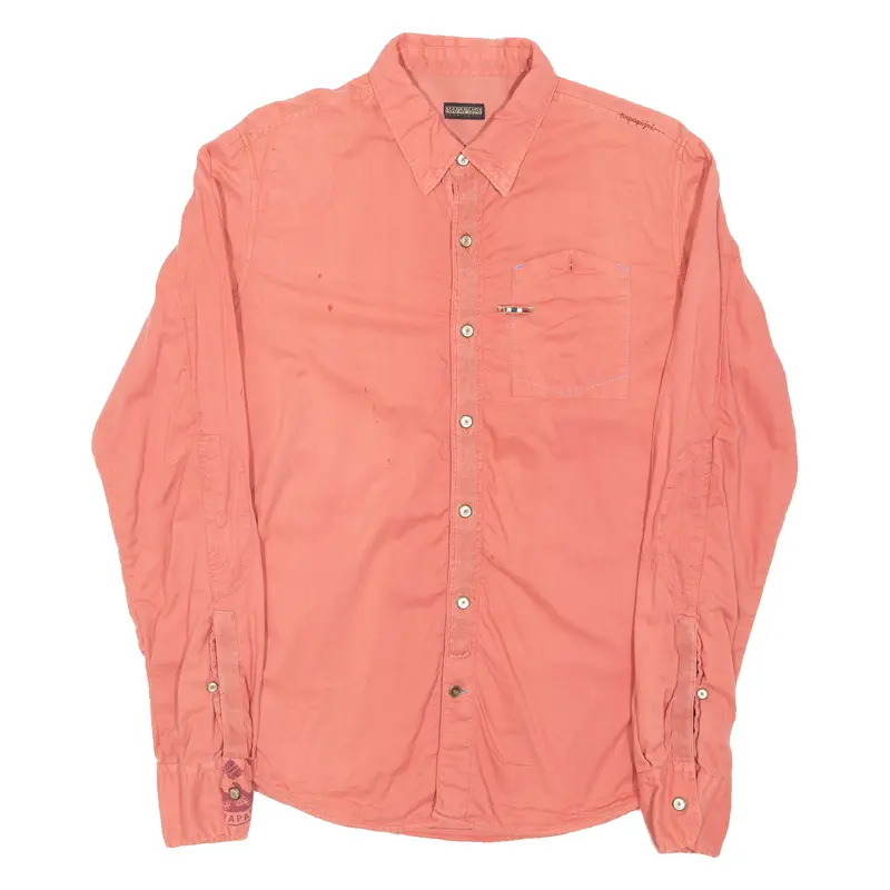 Napapijri Mens Plain Shirt Orange Long Sleeve S 1