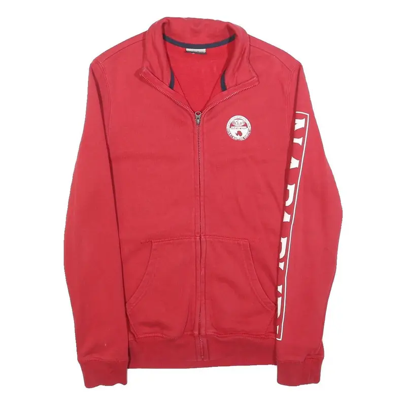 Napapijri Mens Red Jacket S Cotton Blend Plain Logo Zip Front Casual 1