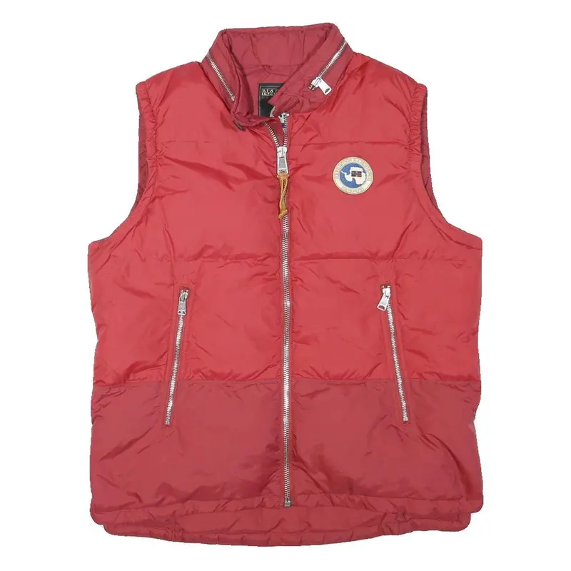 Napapijri Mens Red Polyester Blend Quilted Jacket L Zip Sleeveless Outdoor 1