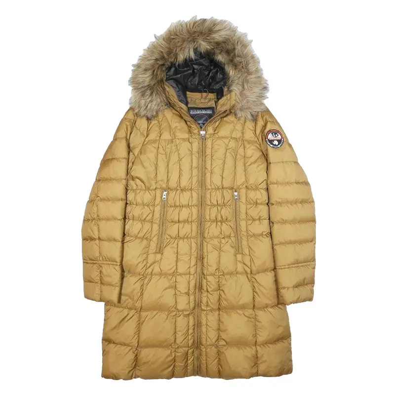 Napapijri Womens Beige Polyamide Quilted Long Sleeve Zip Jacket M Fur Hood 1
