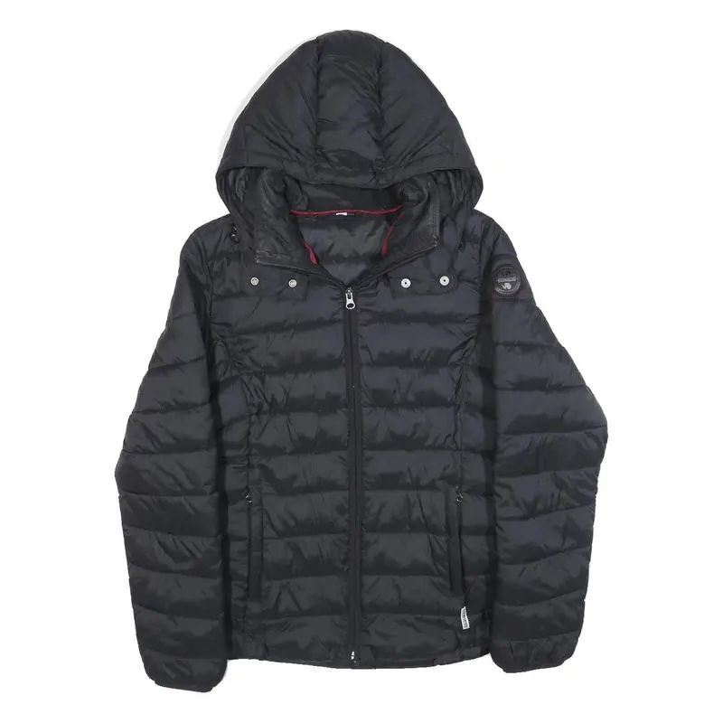 Napapijri Womens Black Lightweight Puffer Jacket M Polyester Blend Hooded Zip 1