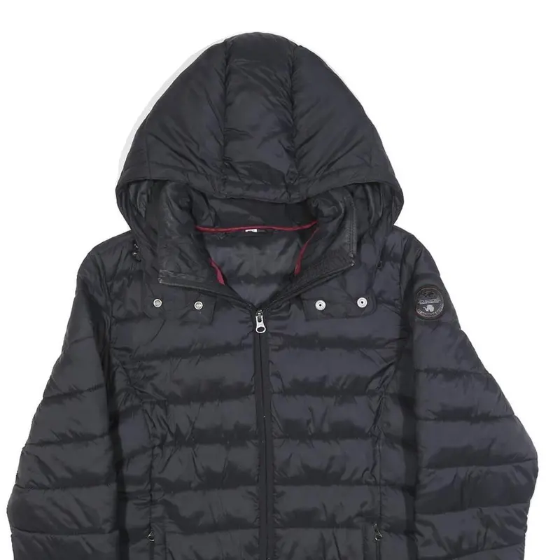 Napapijri Womens Black Lightweight Puffer Jacket M Polyester Blend Hooded Zip 2