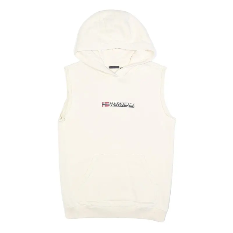 Napapijri Womens White Sleeveless Hoodie S Cotton Blend Casual Sleeveless Hooded 1