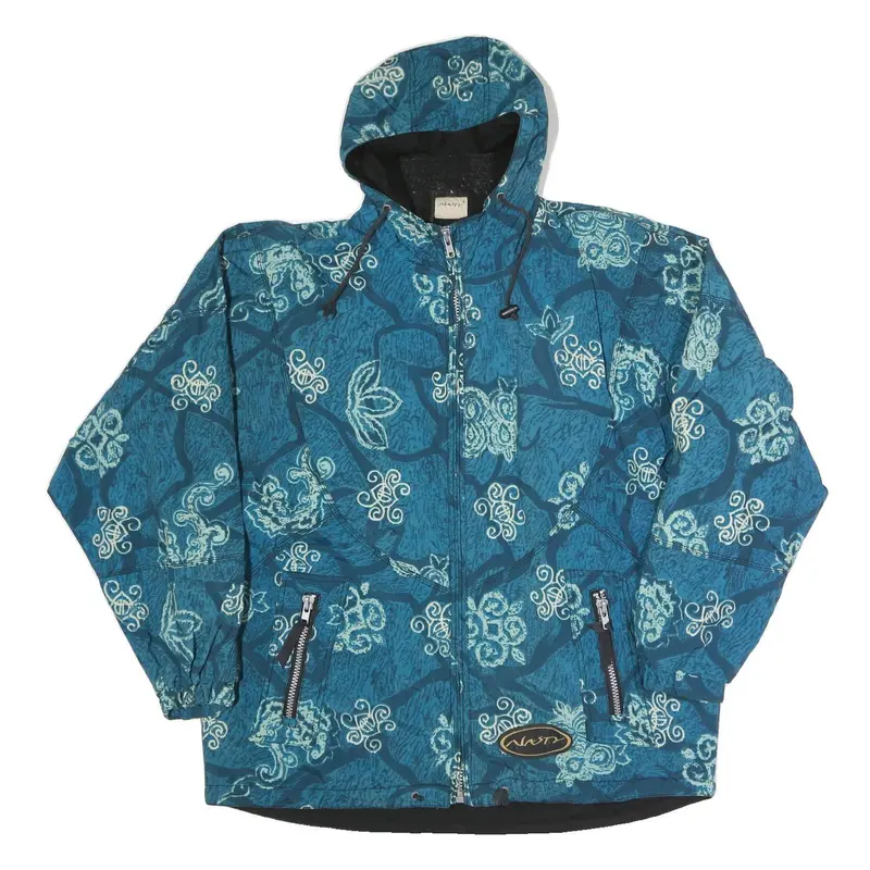 Nasty Mens Blue Crazy Pattern Outdoor Jacket L Polyester Blend Woven Hooded Zip 1