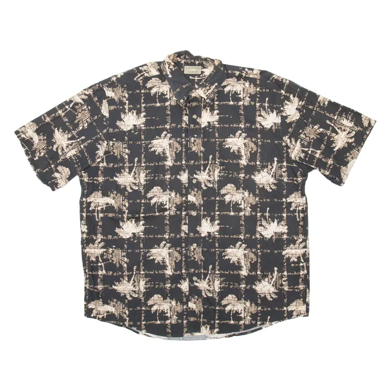 Natural Issue Mens Hawaiian Shirt Black Crazy Pattern L 1