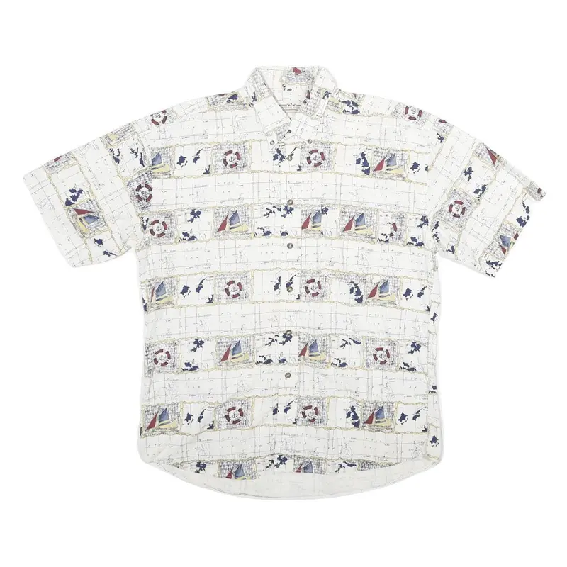 Natural Issue Mens White Nautical Print Cotton Shirt L Beach Casual Summer 1