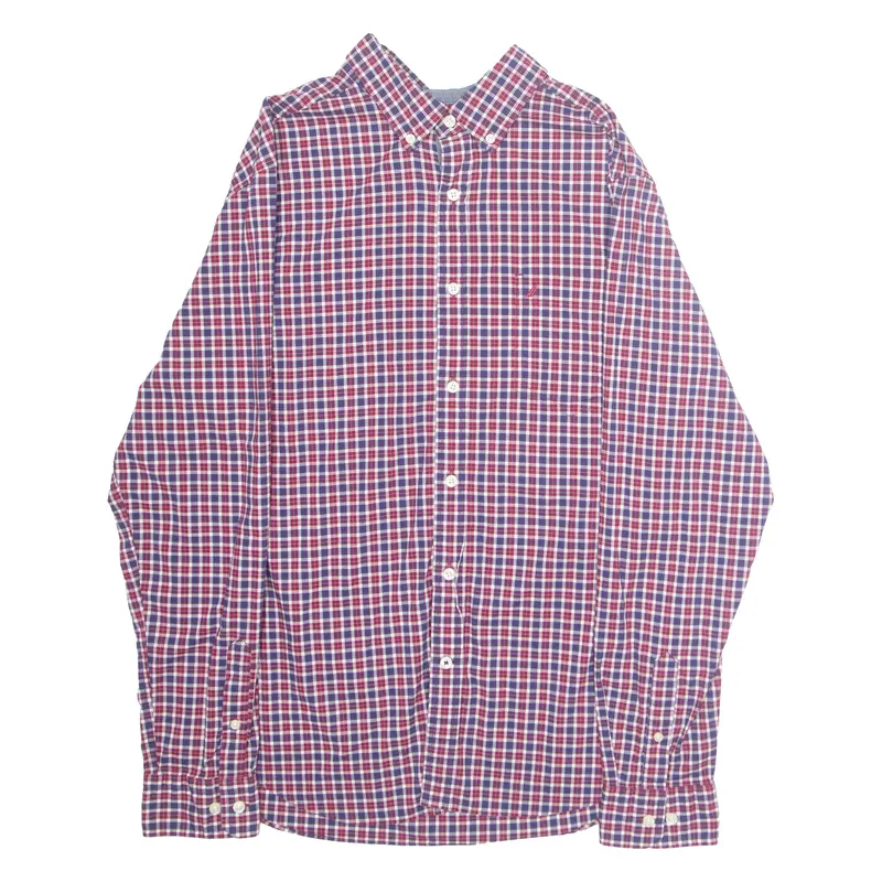 Nautica Classic Fit Mens Shirt Red Check Long Sleeve L 1