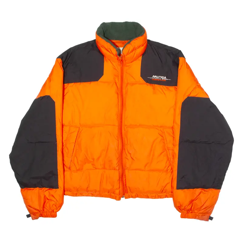 Nautica Elevation 8080 Competition Mens Puffer Jacket Orange Nylon Colourblock L 1