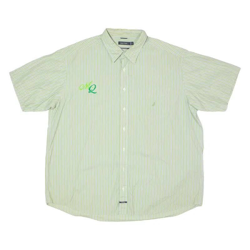 Nautica Embroidered Sanded Poplin Mens Shirt Green Striped 2Xl 1