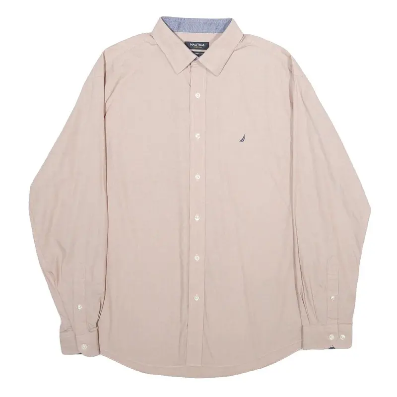 Nautica Mens Beige Classic Fit Xl Cotton Shirt Long Sleeve Button Collar 1