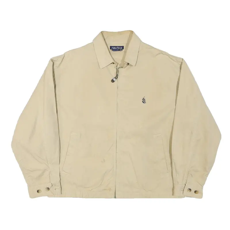 Nautica Mens Beige Cotton Blend Bomber Jacket M Plain Zip Classic Casual 1