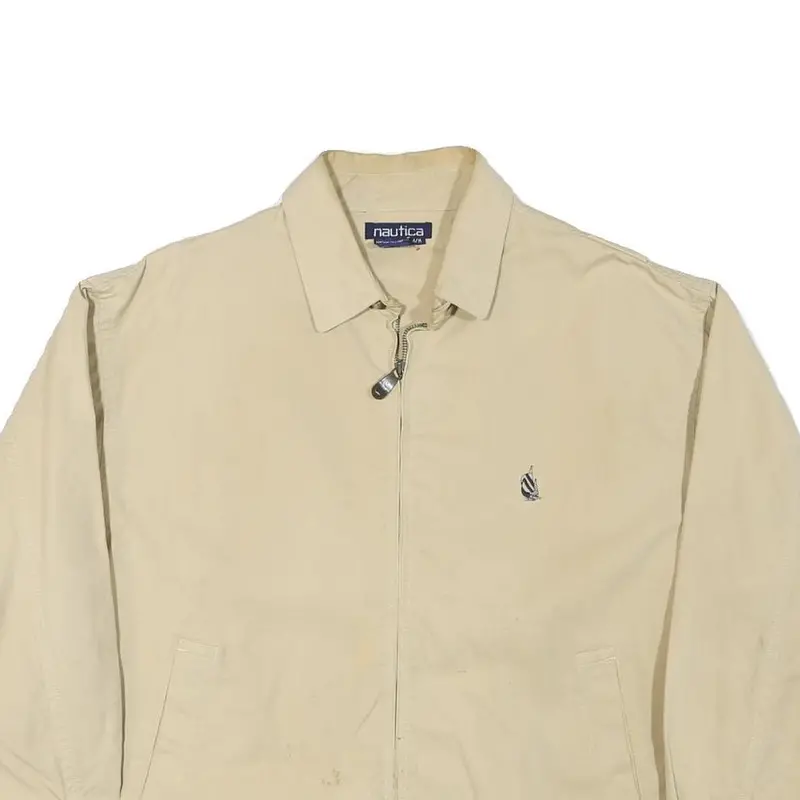 Nautica Mens Beige Cotton Blend Bomber Jacket M Plain Zip Classic Casual 2