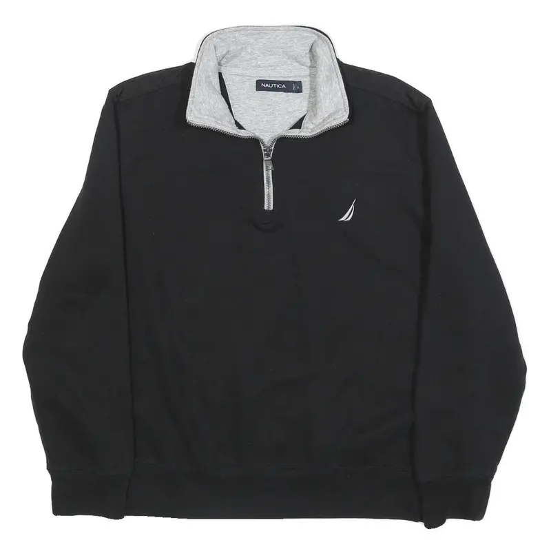 Nautica Mens Black & Grey Zip Neck L Cotton Blend Sweatshirt Casual Pullover 1