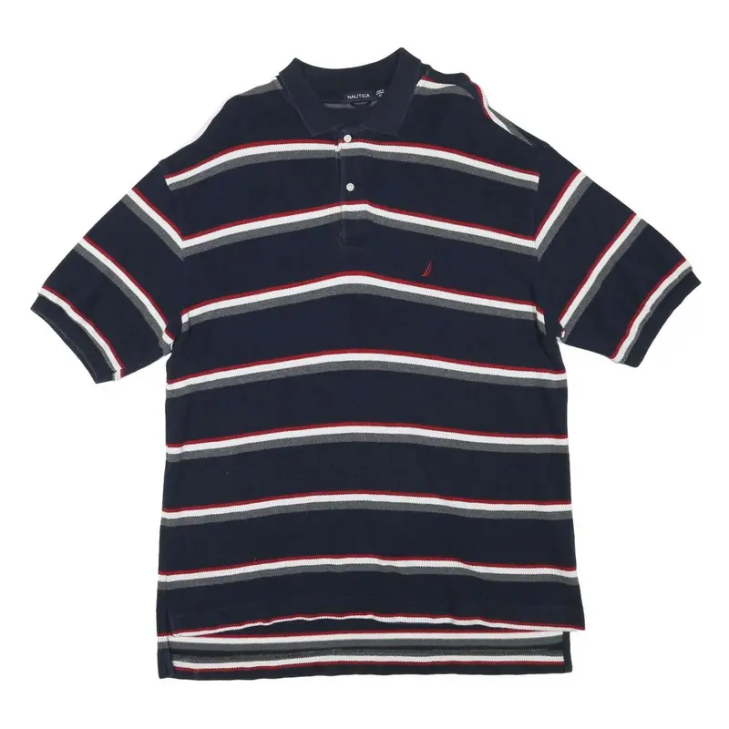 Nautica Mens Blue White & Red Striped Short Sleeve Polo Shirt Xl Classic Fit 1