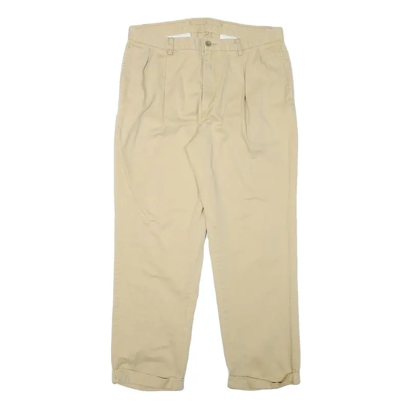 Nautica Mens Cotton Blend Beige Regular Straight Trousers W34 L29 Classic Zip 1