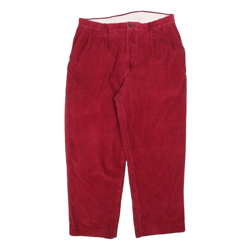 Nautica Mens Cotton Blend Red Relaxed Straight Trousers W34 L27 Zip Closure 1
