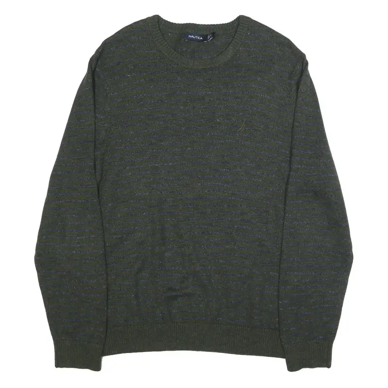 Nautica Mens Green & Blue Patterned Pullover Striped Crew Neck Basic Knit L 1