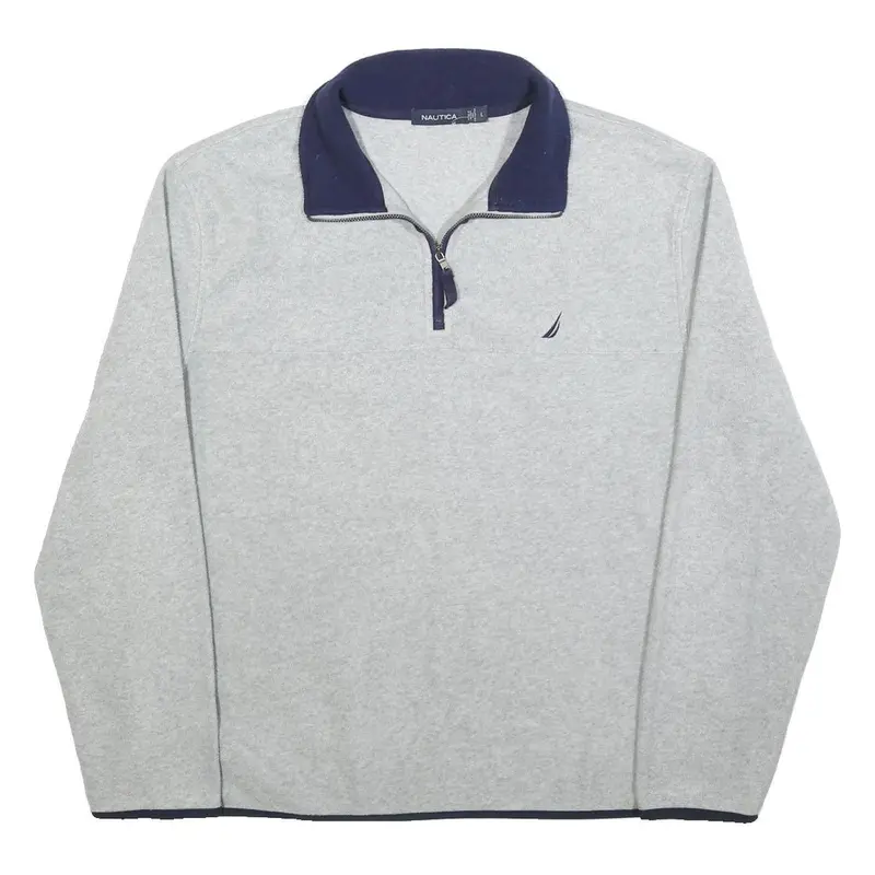 Nautica Mens Grey & Navy Colourblock Plain Quarter Zip Pullover Jumper L Casual 1