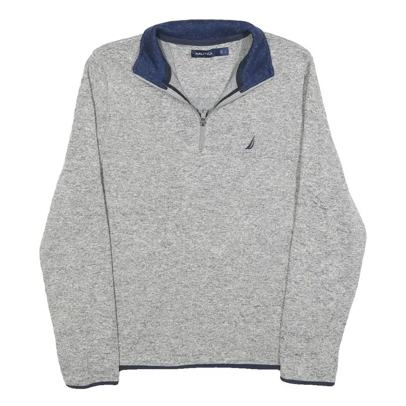 Nautica Mens Grey & Navy Plain Pullover Patterned V-Neck Regular L Jumper 1