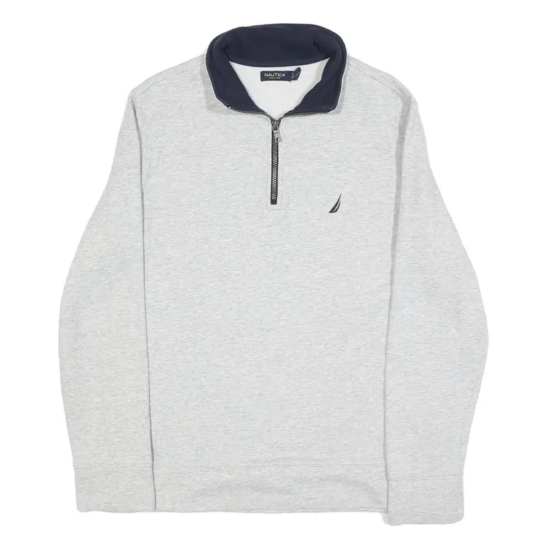 Nautica Mens Grey & Navy Quarter Zip Sweatshirt L Cotton Blend Pullover Casual 1