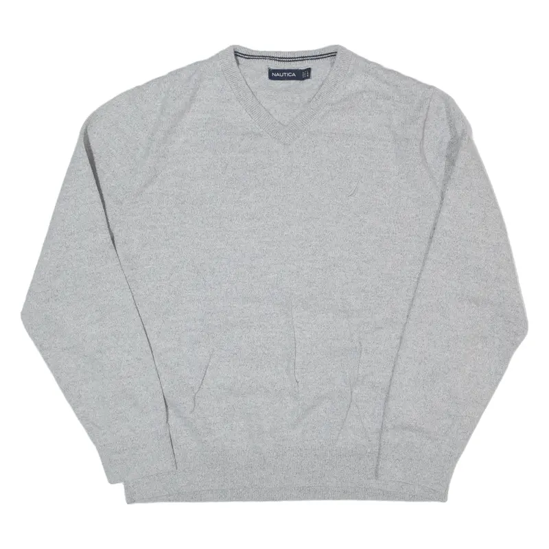 Nautica Mens Jumper Grey V-Neck Tight Knit L 1