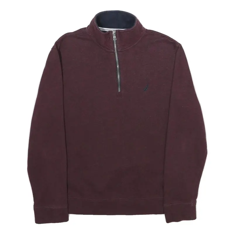 Nautica Mens Maroon 1/4 Zip Sweatshirt S Cotton Blend Casual Pullover 1
