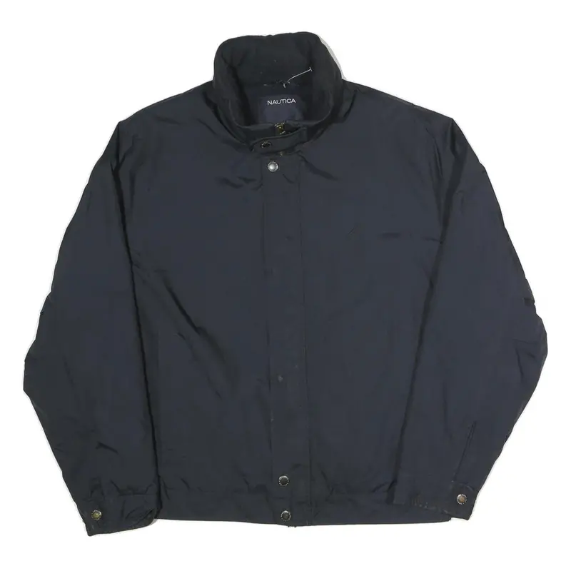 Nautica Mens Navy Blue Jacket M Polyester Blend Zip Plain Classic Casual 1