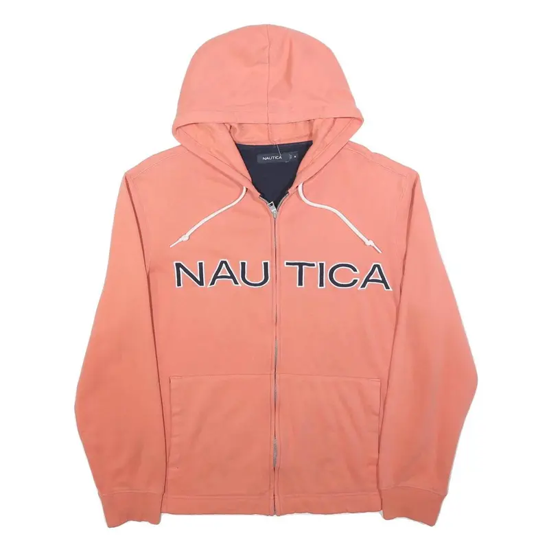 Nautica Mens Pink Zip Up Hoodie M Cotton Blend Casual Sweatshirt 1